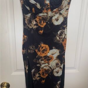 Chic Floral Maxi Dress in Black and Orange